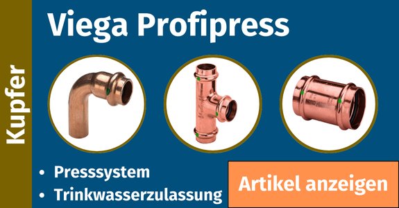 Viega Profipress: Kupfer-Pressfittings – Bogen, T-Stück und Muffe mit grünem SC-Contur-Punkt