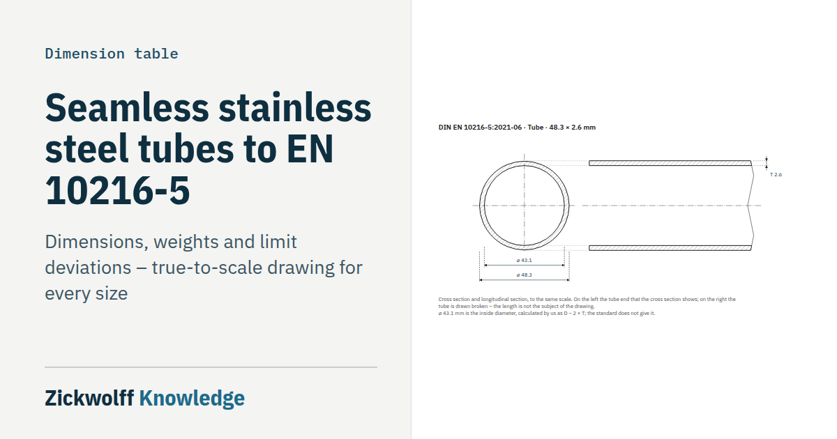 Dimensional drawing: Seamless stainless steel tubes